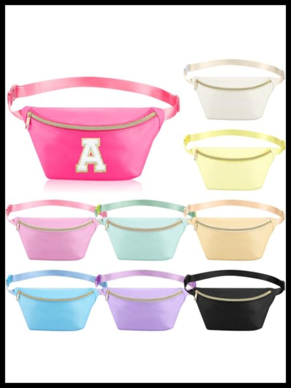 9 Pack Nylon Fanny Packs Crossbody Belt Bag Waist Zipper Adjustable